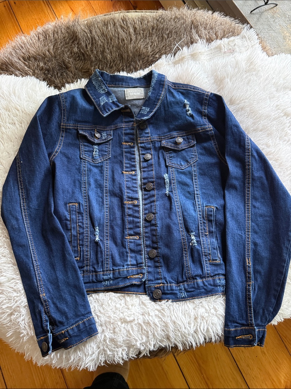 BAMBOO Dark Indigo Distressed Denim Jacket